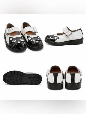 Vintage Tredair Cat Mary Jane Shoes Black White Leather Chunky Size 8